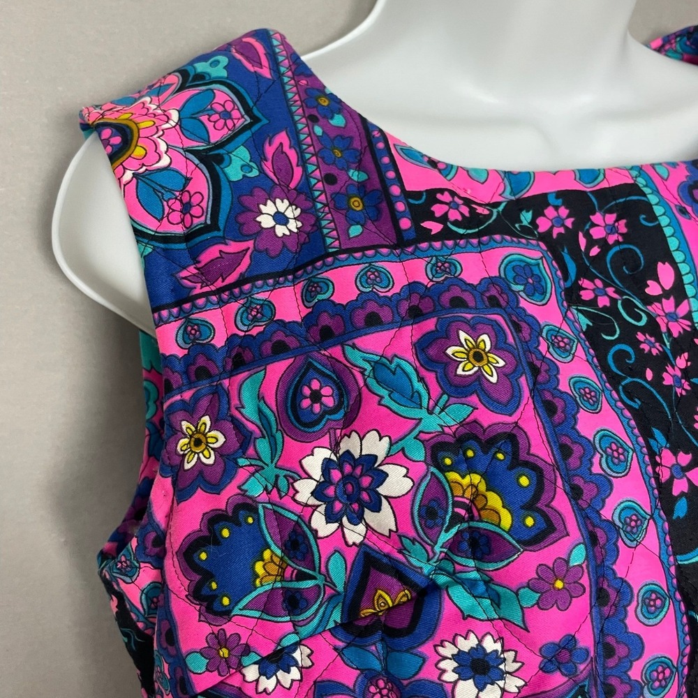 Vintage 70s Top Psychedelic Quilted Sleeveless Patchwork Print Women Boxy Hippie - Picture 12 of 15